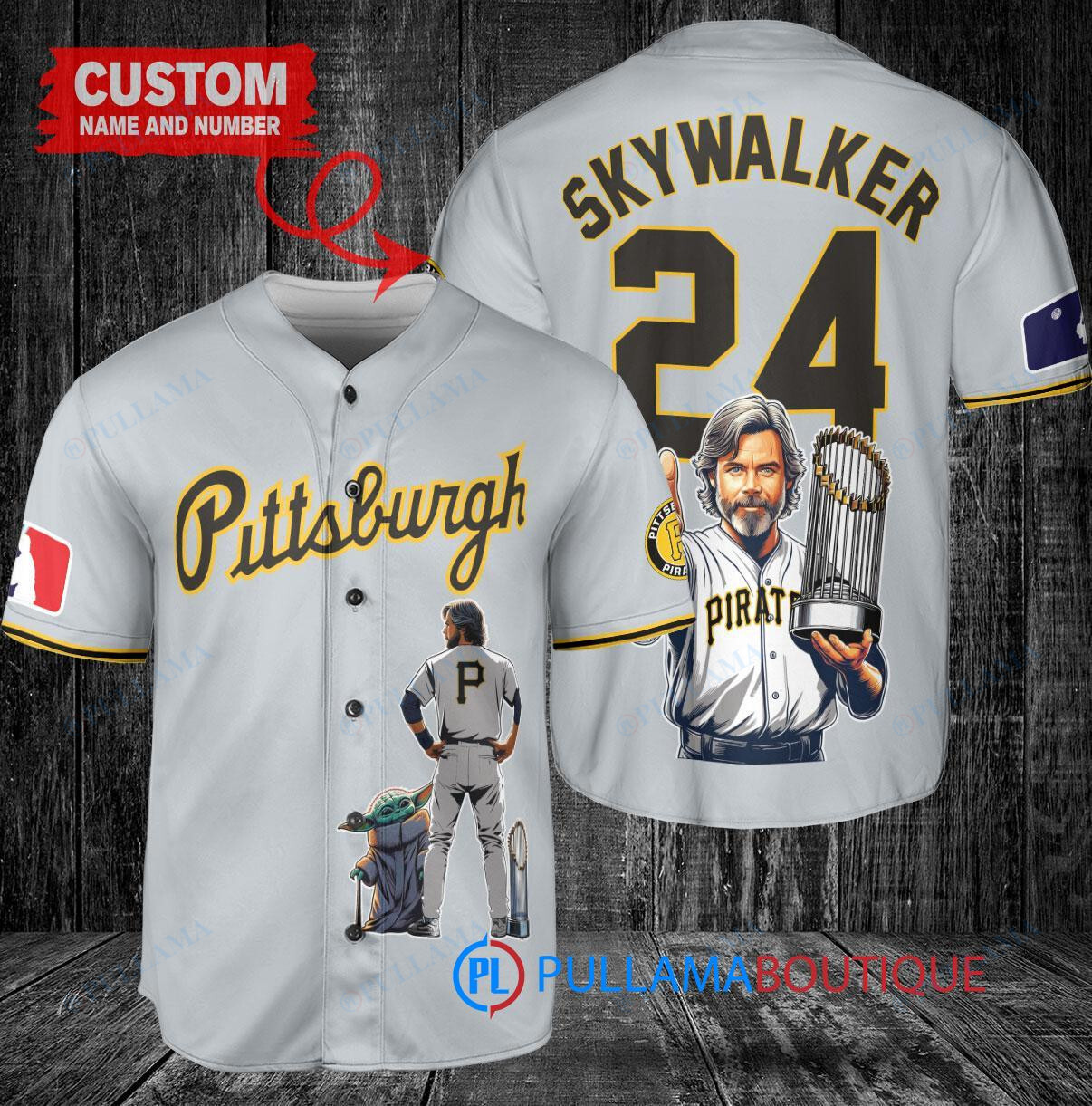 Los Angeles Dodgers x Luke Skywalker Star Wars with Trophy Custom Baseball Jersey Gray