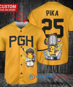 Pittsburgh Pirates Pikachu Pokemon Trophy Baseball Jersey Gold City Connect