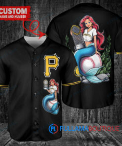 Pittsburgh Pirates x Ariel Mermaid with Trophy Custom Baseball Jersey Black