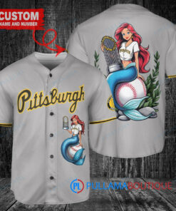 Pittsburgh Pirates x Ariel Mermaid with Trophy Custom Baseball Jersey Gray