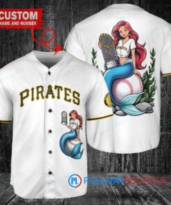 Pittsburgh Pirates x Ariel Mermaid with Trophy Custom Baseball Jersey White