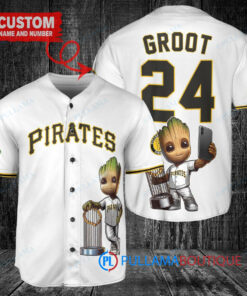 Pittsburgh Pirates x Baby Groot Marvel Guardians Of The Galaxy with Trophy Custom Baseball Jersey White