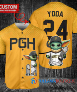 Pittsburgh Pirates x Baby Yoda Star Wars The Mandalorian with Trophy Custom Baseball Jersey Gold City Connect