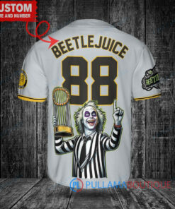 Pittsburgh Pirates x Beetlejuice Halloween with World Series Trophy Custom Baseball Jersey Gray