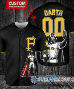 Pittsburgh Pirates x Darth Vader Star Wars with Trophy Baseball Jersey Black