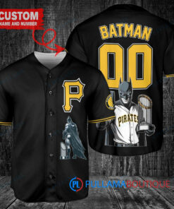 Pittsburgh Pirates x DC Comics Batman The Dark Knight with Trophy Custom Baseball Jersey Black