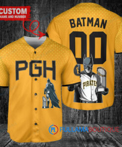 Pittsburgh Pirates x DC Comics Batman The Dark Knight with Trophy Custom Baseball Jersey Gold City Connect