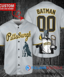 Pittsburgh Pirates x DC Comics Batman The Dark Knight with Trophy Custom Baseball Jersey Gray