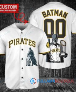 Pittsburgh Pirates x DC Comics Batman The Dark Knight with Trophy Custom Baseball Jersey White