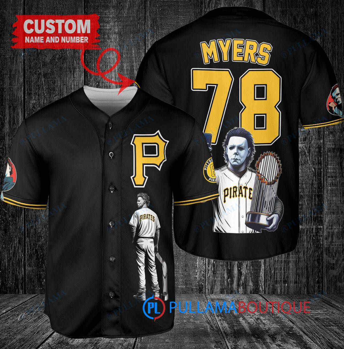 Pittsburgh Pirates x Halloween Michael Myers with Trophy Custom Baseball Jersey Gold City Connect