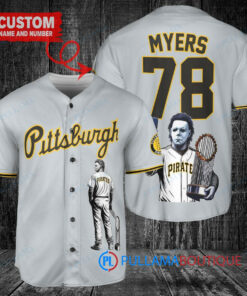 Pittsburgh Pirates x Halloween Michael Myers with Trophy Custom Baseball Jersey Gray