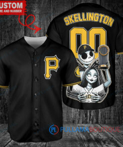 Pittsburgh Pirates x Jack Skellington and Sally The Nightmare Before Christmas with World Series Trophy Custom Baseball Jersey Black