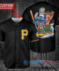 Pittsburgh Pirates x Lilo & Stitch with Trophy Baseball Jersey Black