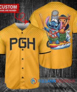 Pittsburgh Pirates x Lilo & Stitch with Trophy Baseball Jersey Gold City Connect