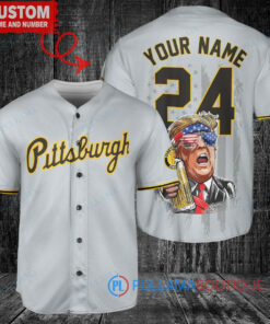 Pittsburgh Pirates x Limited Edition with World Series Trophy Custom Baseball Jersey Gray