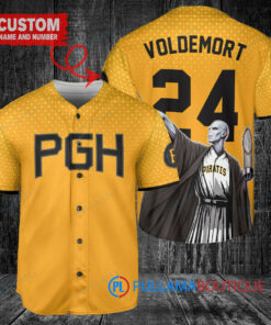 Pittsburgh Pirates x Lord Voldemort Harry Potter with Trophy Custom Baseball Jersey Gold City Connect