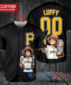 Pittsburgh Pirates x Luffy One Piece with Trophy Custom Baseball Jersey Black