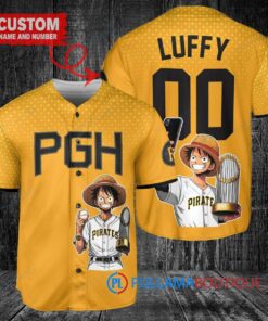 Pittsburgh Pirates x Luffy One Piece with Trophy Custom Baseball Jersey Gold City Connect