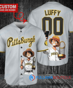 Pittsburgh Pirates x Luffy One Piece with Trophy Custom Baseball Jersey Gray