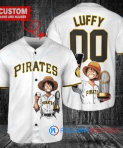 Pittsburgh Pirates x Luffy One Piece with Trophy Custom Baseball Jersey White