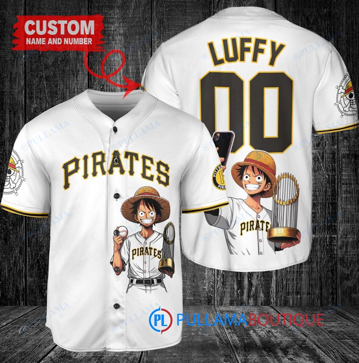 Kansas City Royals x Luffy One Piece with Trophy Custom Baseball Jersey White