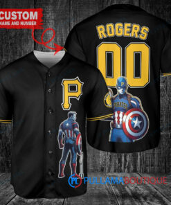 Pittsburgh Pirates x Marvel Captain America Steve Rogers Baseball Jersey Black