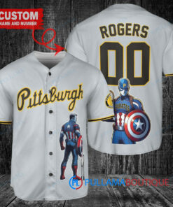 Pittsburgh Pirates x Marvel Captain America Steve Rogers Baseball Jersey Gray