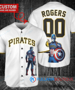 Pittsburgh Pirates x Marvel Captain America Steve Rogers with Trophy Custom Baseball Jersey White