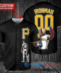 Pittsburgh Pirates x Marvel Iron Man Tony Stark with Trophy Custom Baseball Jersey Black