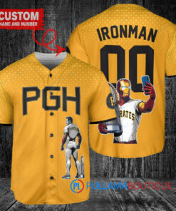 Pittsburgh Pirates x Marvel Iron Man Tony Stark with Trophy Custom Baseball Jersey Gold City Connect