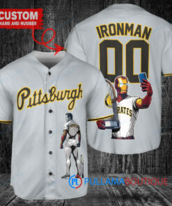 Pittsburgh Pirates x Marvel Iron Man Tony Stark with Trophy Custom Baseball Jersey Gray