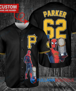 Pittsburgh Pirates x Marvel Spiderman with Trophy Custom Baseball Jersey Black