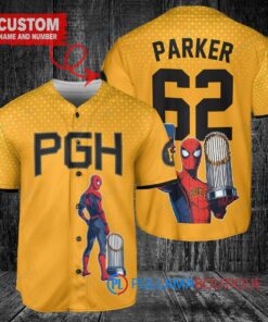 Pittsburgh Pirates x Marvel Spiderman with Trophy Custom Baseball Jersey Gold City Connect