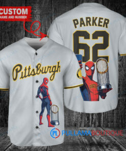 Pittsburgh Pirates x Marvel Spiderman with Trophy Custom Baseball Jersey Gray