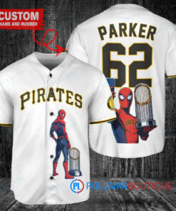 Pittsburgh Pirates x Marvel Spiderman with Trophy Custom Baseball Jersey White