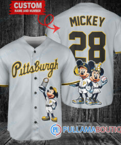 Pittsburgh Pirates x Mickey and Minnie with Trophy Baseball Jersey Gray