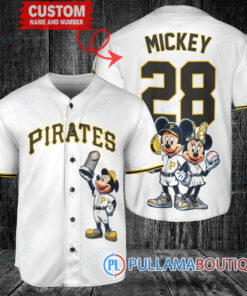 Pittsburgh Pirates x Mickey and Minnie with Trophy Baseball Jersey White