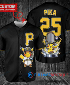 Pittsburgh Pirates x Pikachu Pokemon with Trophy Custom Baseball Jersey Black