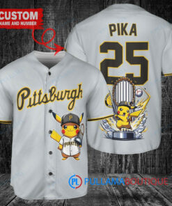 Pittsburgh Pirates x Pikachu Pokemon with Trophy Custom Baseball Jersey Gray