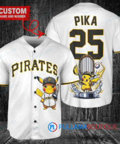 Pittsburgh Pirates x Pikachu Pokemon with Trophy Custom Baseball Jersey White