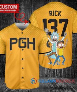 Pittsburgh Pirates x Rick and Morty with Trophy Custom Baseball Jersey Gold City Connect