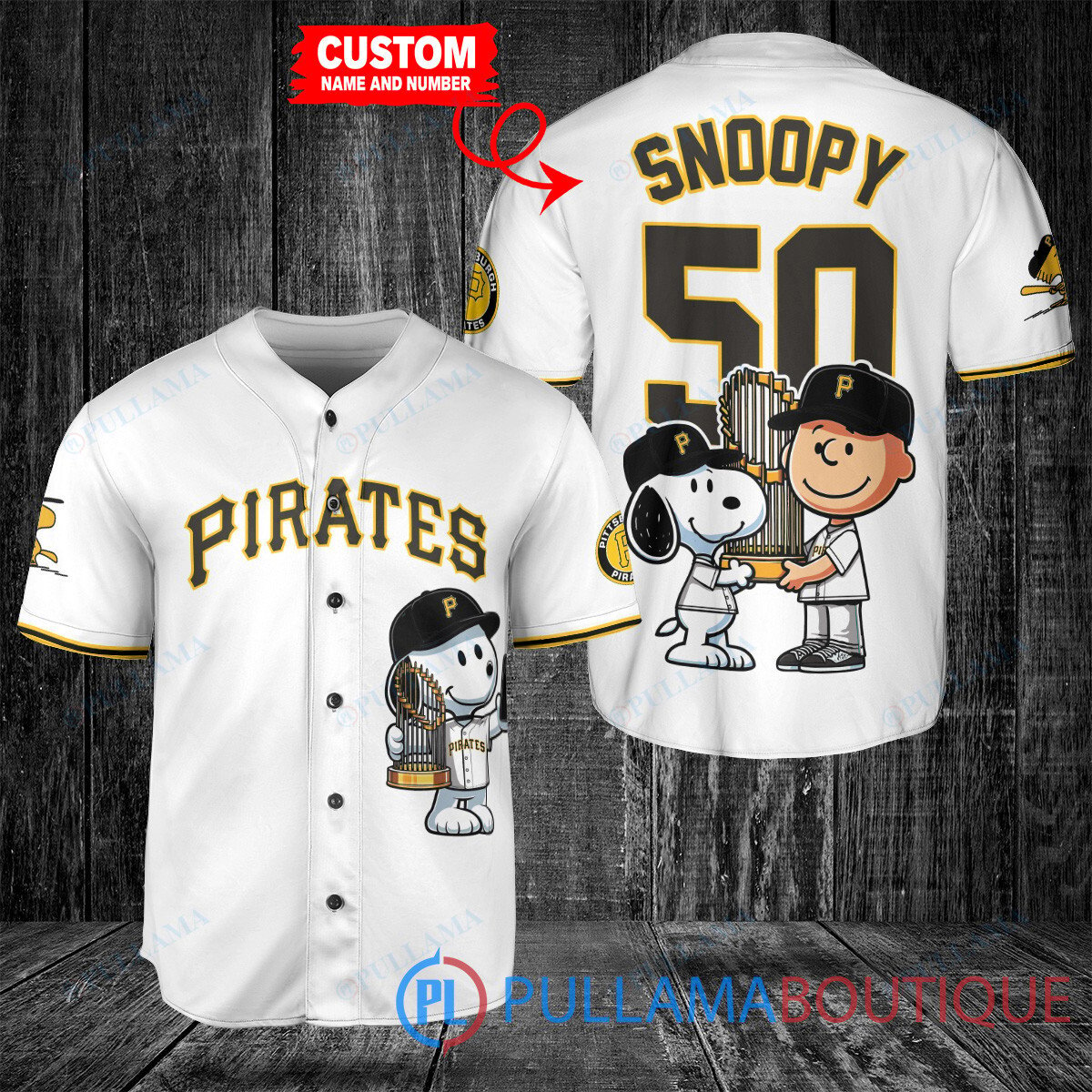 Miami Marlins x Snoopy and Charlie Brown with Trophy Baseball Jersey Black