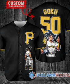 Pittsburgh Pirates x Son Goku Kakarot Super Saiyan Dragon Ball Z with Trophy Baseball Jersey Black V2