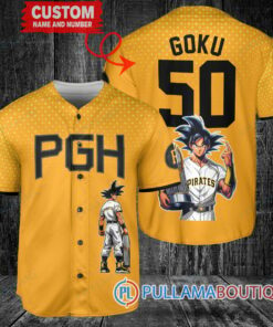 Pittsburgh Pirates x Son Goku Kakarot Super Saiyan Dragon Ball Z with Trophy Baseball Jersey Gold City Connect V2