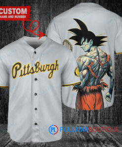 Pittsburgh Pirates x Son Goku Kakarot Super Saiyan Dragon Ball Z with Trophy Baseball Jersey Gray