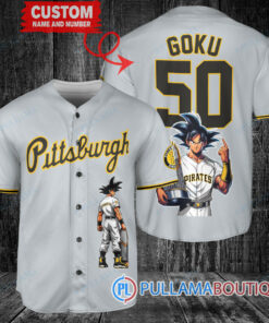 Pittsburgh Pirates x Son Goku Kakarot Super Saiyan Dragon Ball Z with Trophy Baseball Jersey Gray V2