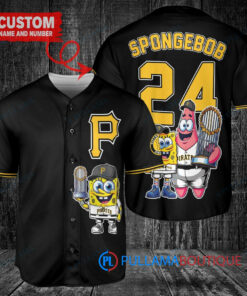 Pittsburgh Pirates x SpongeBob SquarePants with Trophy Custom Baseball Jersey Black