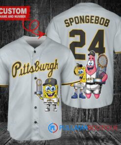 Pittsburgh Pirates x SpongeBob SquarePants with Trophy Custom Baseball Jersey Gray