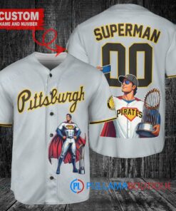 Pittsburgh Pirates x Superman DC Comics with Trophy Custom Baseball Jersey Gray