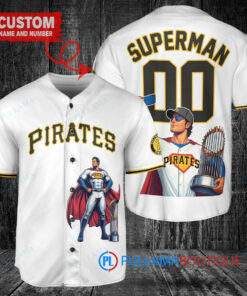 Pittsburgh Pirates x Superman DC Comics with Trophy Custom Baseball Jersey White